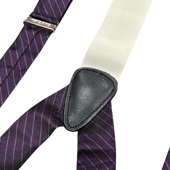 Brooks Brothers Made in USA Silk Purple Gray Striped Twill Elastic Suspenders - Picture 6 of 7